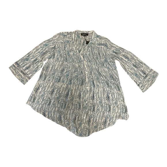 Tolani Tops - Tolani Turquoise and White Silk Button Down Blouse 3/4 Sleeve Size Small NWT